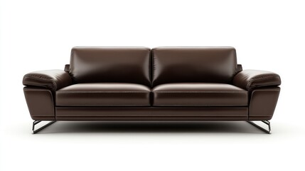 Fototapeta premium A stylish leather sofa with a sleek look, isolated on a clean white background with room for text