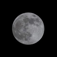 Zoom Luna Piena di notte, grigia con sfondo nera