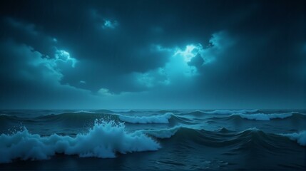 Dramatic Storm Clouds Over Turbulent Ocean – Powerful Waves and Menacing Sky for Hurricane Season Weather Forecasts, Climate Change Articles, and Natural Disaster Awareness Campaigns