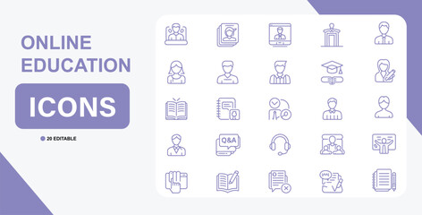 Online education icons set vector illustration for digital learning and e learning platform design asset