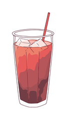 Refreshing iced beverage with straw and ice cubes in tall glass