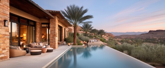 Obraz premium Luxury Poolside Retreat with Mountain Views