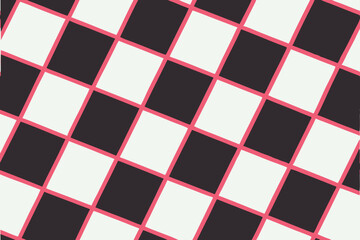 Diagonal Checkerboard Pattern, Pink Lines, Black and White Squares