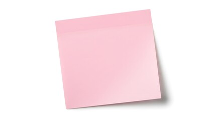 A single, square pink sticky note is displayed against a pure white background, casting a subtle shadow for depth and dimension.