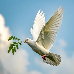 Obraz premium White Dove Flying in the Sky with Wings Spread
