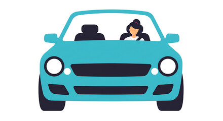 Car with driver woman  flat design illustration isolated on white background 