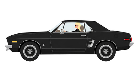 Car with driver woman  flat design illustration isolated on white background 