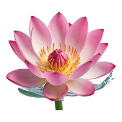 Elegant pink lotus flower with wide-open petals and a yellow center
