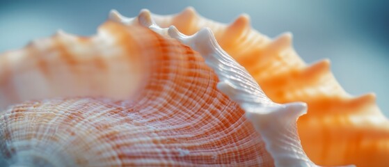 Obraz premium A close-up of a seashell reveals its intricate patterns and textures, embodying the delicate beauty and mystery of ocean treasures.