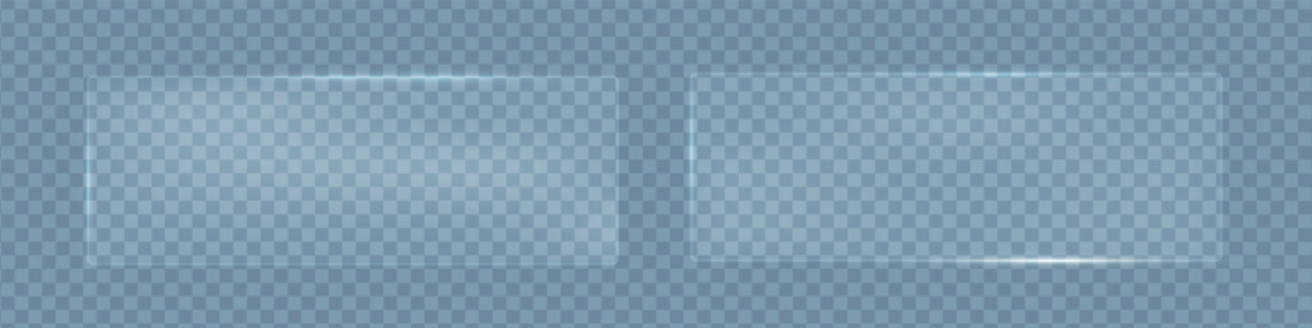 Glass rectangles with glare polycarbonate texture, Blurred geometric frames of glass texture, Vector illustration.
