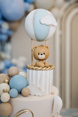 Introducing a delightful and charming bearthemed cake topper that features a beautiful balloon and other decorative details, perfect for making any celebration more festive and enjoyable