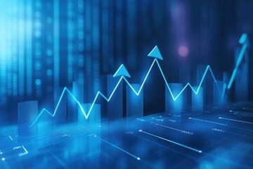 3D line graph illustrating growth trends with abstract arrows against a blue background, ideal for financial analysis and data visualization