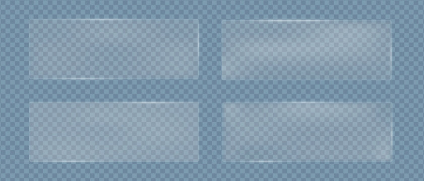 Glass transparent rectangles with glare polycarbonate texture, Blurred geometric frames of glass texture, Vector illustration.