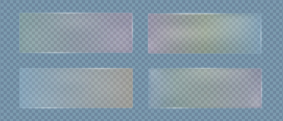 Glass transparent rectangles rainbow gradient color with glare polycarbonate texture, Blurred geometric frames of glass texture, Vector illustration.