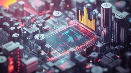 Abstract city financial data display