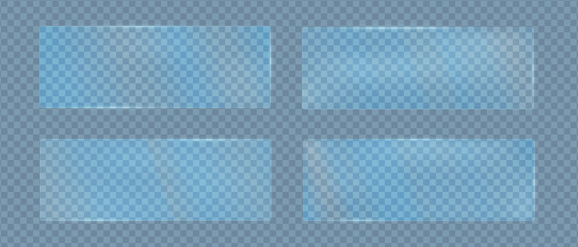 Glass transparent rectangles rainbow gradient color with glare polycarbonate texture, Blurred geometric frames of glass texture, Vector illustration.