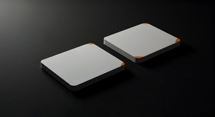 Two Stacks of Square Cards on a Dark Surface, Minimalist Style