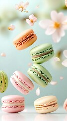  A group of flying macaroons, adorned by a centerpiece flower