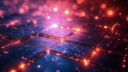 Obraz premium Vivid Abstract Background With Glowing Squares and Illumination in a Digital Environment