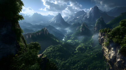 A majestic mountain range with autumn trees reflecting in a calm lake.