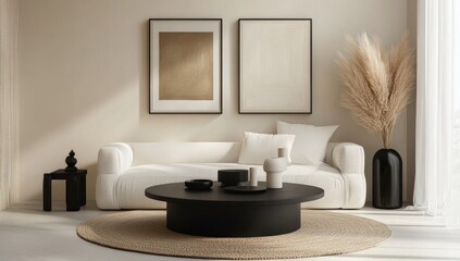 Minimalist beige living room interior design