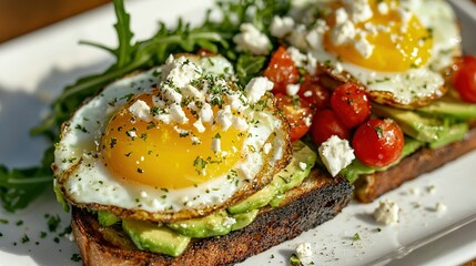   Egg & Avocado Toast with Tomatoes and Feta