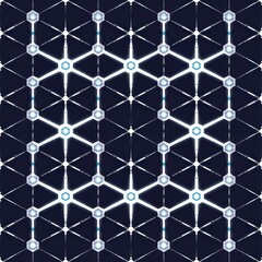 Fototapeta premium Geometric pattern featuring interconnected hexagons and circles in a dark background, creating a modern, abstract design.
