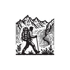 Fototapeta premium Simple Glacier Hiker Vector Design – Vintage Logo & Retro Illustration
