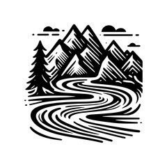Mountain Peak Front View Vector Icon &ndash; Vintage Logo & Rustic Illustration