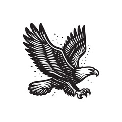 Obraz premium Simple Bald Eagle Flying Vector Icon – Vintage Logo & Rustic Illustration