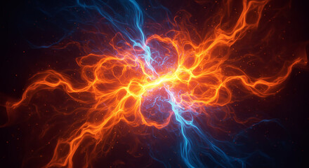 Abstract Fire and Ice Collision A Fiery Blue and Orange Energy Fusion