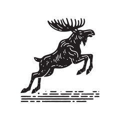 Obraz premium Simple Moose Jumping Vector Icon – Vintage Logo & Rustic Illustration