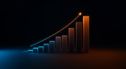 Upward Trend: Financial Growth Chart with Glowing Arrow - Business Success & Market Increase Visual
