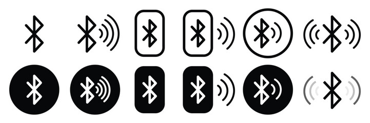 Set of vector black Bluetooth icon collection. Wireless Trackers symbol flat vector illustration.