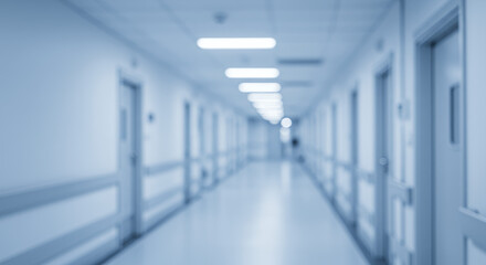 Obraz premium Hospital Hallway Serenity: Clean, Modern, & Calm Healthcare Interior Scene with Doors, Lights, and a Sense of Hope.