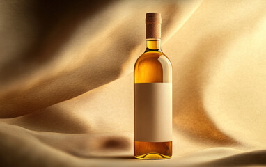 Bottle of white wine on a beige background.
