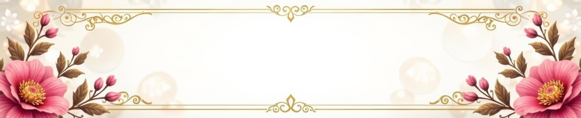 A luxurious wedding invitation card featuring a intricate gold floral frame on elegant white background, floral, background, frame