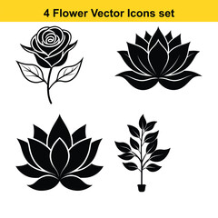 Fototapeta premium Black and white floral vector set of icons and silhouettes