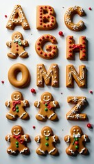 Fototapeta premium Alphabet font of gingerbread holiday cookies, perfect for festive designs, decorative, holidays