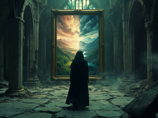 dark wizard looking through portal