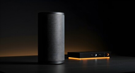 Speaker and Audio Device on a Dark Surface with Subtle Lighting