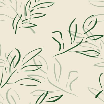 Seamless Pattern Elegant leaves, green tones earthy tones nature minimalist modern style backdrop cover page