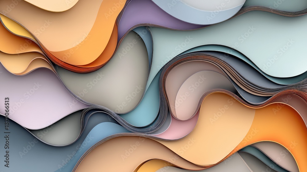 Poster artistic abstract wave pattern with soft curves and gentle colors creating a modern design for backg
