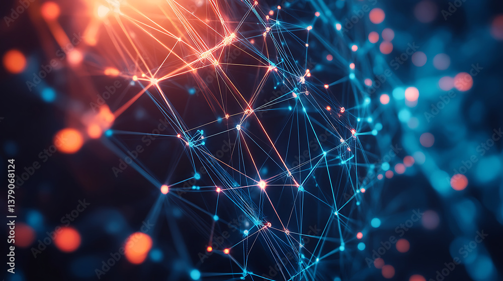 Poster Global technology and telecommunication network interface complexity graphs analytical in technology background bright neon dark