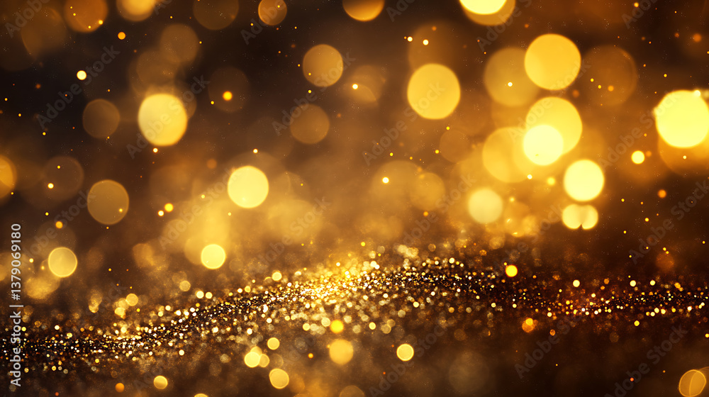 Poster Gold glowing luxurious blurred texture background with bokeh and shimmering sparkles