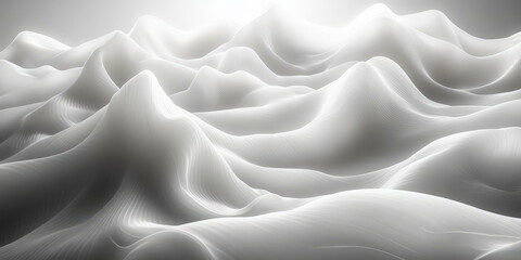 Obraz premium Abstract depiction of infinite white waves flowing harmoniously across a serene landscape of undulating forms