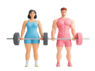 Fitness journey with diverse characters lifting weights together, cut out