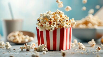 Popcorn in a red and white striped box