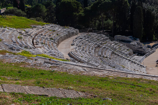 Greek theater of Syracuse (Teatro Greco di Siracusa) is a theater built in its first phase in the fifth century BC, located within the Archaeological Park of Neapolis. Syracuse, Sicily, Italy.