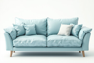 Fototapeta premium light teal leather sofa with four matching cushions and one cushion